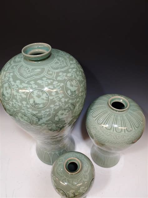 Sold Price 5 Korean Ceramic Celadon Vases W Cranes August 1 0119