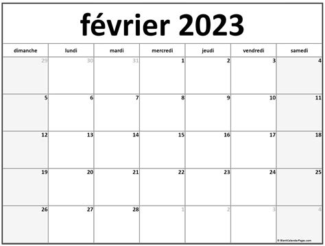 F Vrier Calendrier Imprimable Calendrier Gratuit