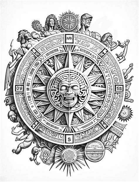 Aztec Calendar Coloring Page