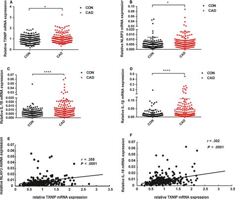 The mRNA expression of TXNIP NLRP3 IL1β and IL18 in PBLs of CAD