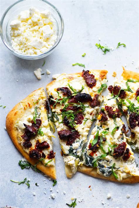 Spinach Artichoke Flatbread With Sun Dried Tomatoes And Feta