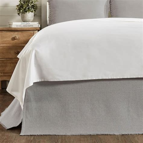 Vhc Brands Burlap In Fringed Country Farmhouse Dove Grey King Bed