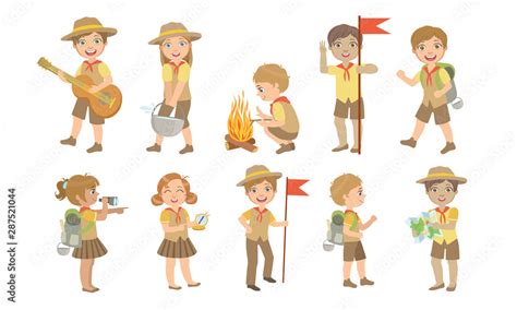 Vector Illustration Of Cartoon Scout Roasting Marshmallow Royalty