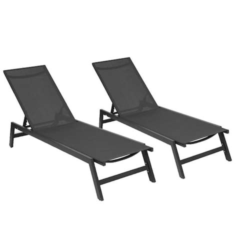 Runesay Black Piece Metal Outdoor Chaise Lounge Patio Chair With