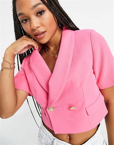 Miss Selfridge Tailored Cropped Blazer And Mini Skirt Set In Hot Pink