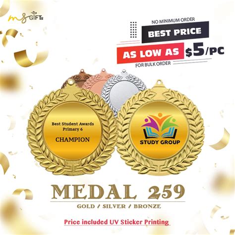 Sg Seller Gold Silver Bronze Zinc Alloy Medal 259 With Neck