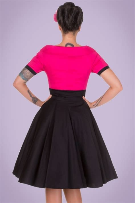 50s Darlene Swing Dress In Black And Hot Pink