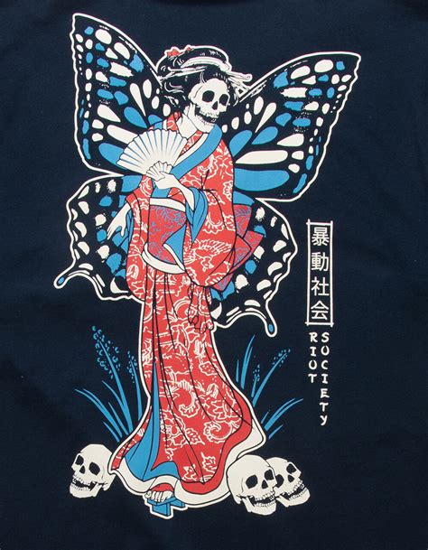 Riot Society Butterfly Geisha Mens Tee Navy Tillys