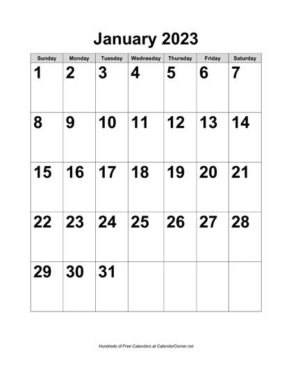 Free 2023 Large-Number Calendar