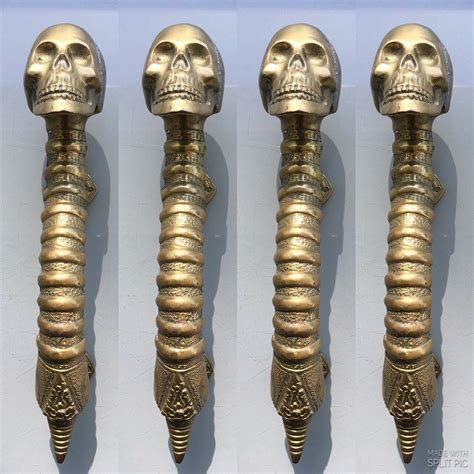 4 Medium Skull Handle Door Pull Spine Solid Brass Old Vintage Natural