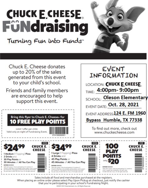 Chuck E Cheese FuNdraising Oleson Elementary School