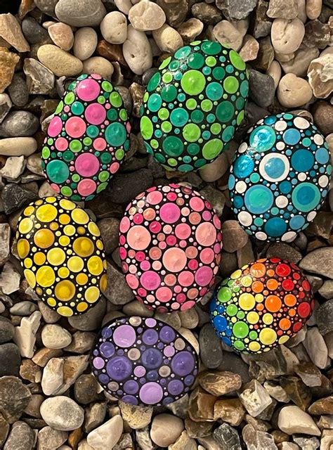 Hand Painted Polka Dot Stone Unique Painted Stones Etsy Stone