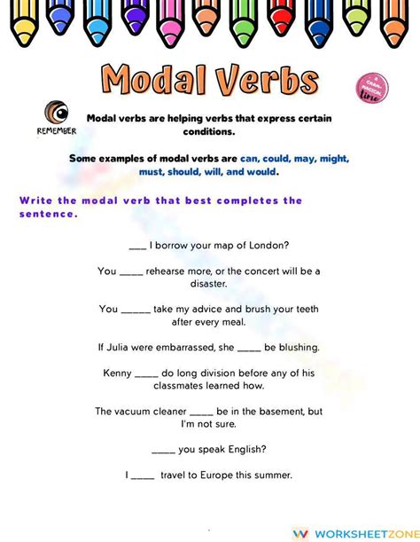 Modal Auxiliaries Worksheets 15 Worksheets Library