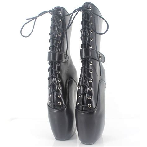 Black Locking Leather Ankle High Pony Ballet Boots Dotty After Midnight