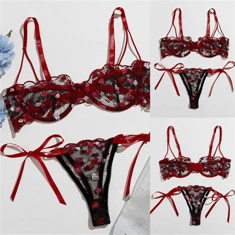 Snowsong Lingerie For Womensexy Lingerie Love Embroidery Bra G String