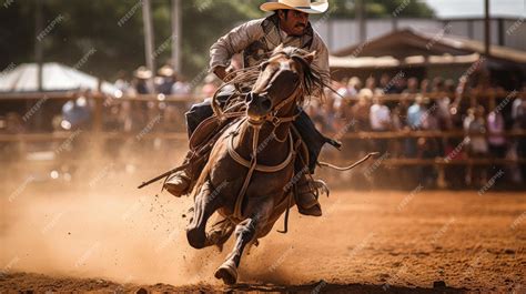 Premium Ai Image A Cowboy Riding A Horse With A Lasso On His Head