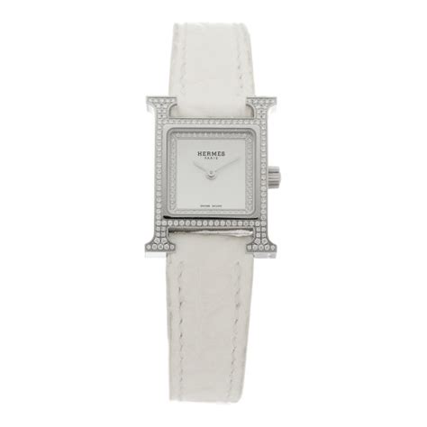 Hermes Stainless Steel Alligator Diamond Pave Bezel Mother Of Pearl