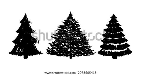 Hand Sketch Christmas Tree Set Drawn Stock Vector (Royalty Free ...