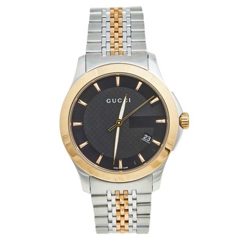 Gucci Black Two Tone Stainless Steel G Timeless 1264 Mens Wristwatch 38 Mm Gucci The Luxury