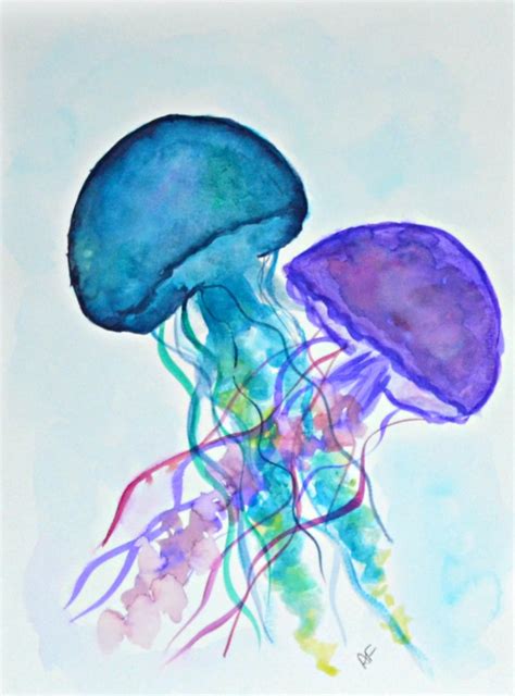 Jellyfish Watercolor And Acrylic Painting Under The Sea Art Etsy In