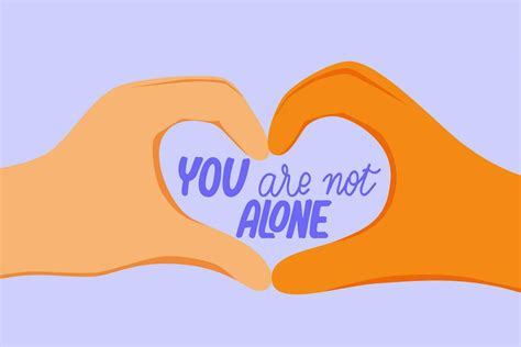 You Are Not Alone Handwritten Text With Hands Gesture Heart Vector Illustration Mental Health