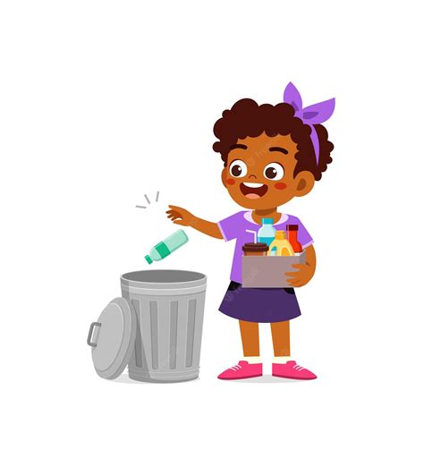 Premium Vector | Little kid throw trash to trash bin - Clip Art Library