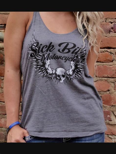 Sick Bitch Motorcycles Ladies Grey Sick Bitch Flowy Tank T Shirt Sick