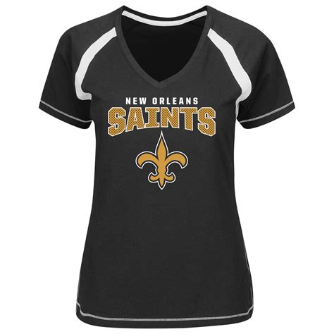 Majestic New Orleans Saints Womens Black Game Day Tradition V Neck T Shirt