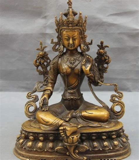 Tibet Buddhism Bronze Copper Green Guanyin Kwan Yin Bodhisattva