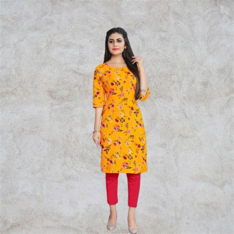 3 4th Sleeve Crepe Yellow Kurti Packaging Type Polythin Poly Bag