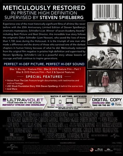 Schindlers List Blu ray DVD DigiPack 20th Anniversary Edition fílmico