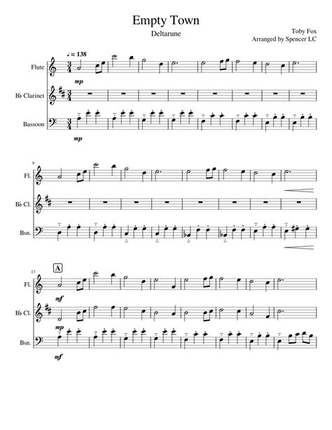 Empty Town Deltarune Sheet Music For Flute Clarinet In B Flat Bassoon Woodwind Trio