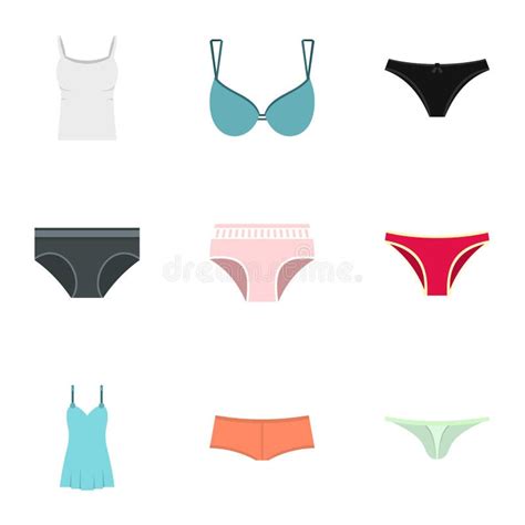 Female Underwear Icon Set Flat Style Stock Vector Illustration Of