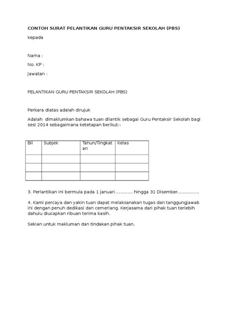 Contoh Surat Pelantikan Guru Pentaksir Sekolah Pdf