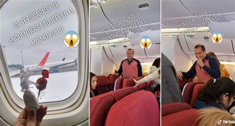 TikTok viral Perú joven se escapa y encuentra en pleno avión a su jefe