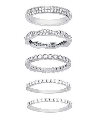 Swarovski Crystal White Gold Plated Ring Set Of Five Sterling