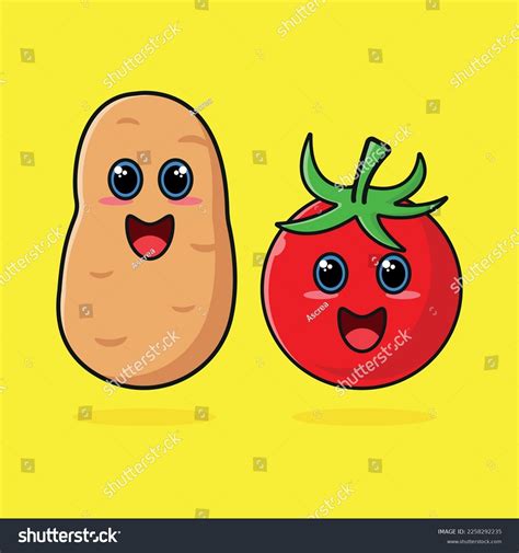 Cute Potato Tomato Vegetable Cartoon Vector Stock Vector Royalty Free