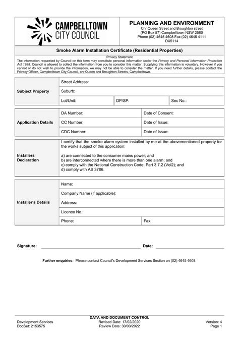 Smoke Alarm Certificate Form Fill Out Printable PDF Forms Online