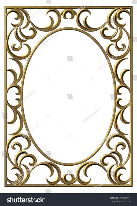 3d Gold Oval Frame Swirl Floral Stock Illustration 1559846531