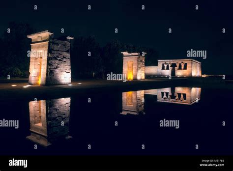 Madrid Spain Aud Night View Of The Templo De Debod Temple