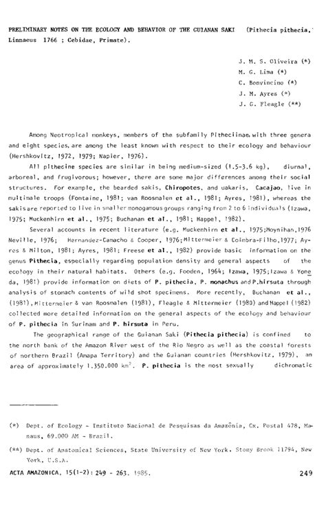 (PDF) Preliminary notes on the ecology and behavior of the Guianan Saki (Pithecia pithecia ...