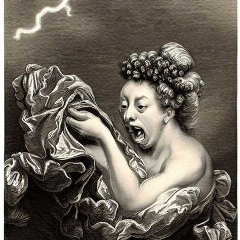 Rococo Art Of Woman Burping Loudly Lightning At Distance Stable