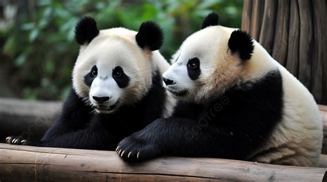 Two Pandas Are Sitting On The Logs Background Panda Bears Pictures