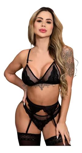 Lingerie Sensual Cinta Liga Conjunto Renda Feminina Meia Frete grátis