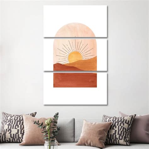 Icanvas Abstract Geometric Sunset By Whales Way 3 Piece Canvas Wall