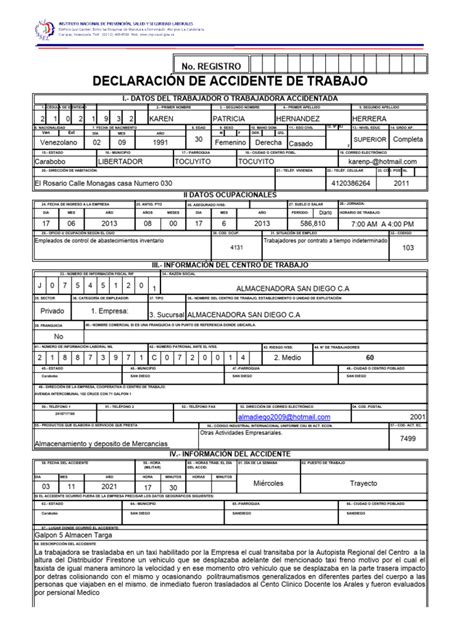 Formato Manual Declaracion De Accidentes Inpsasel Descargar Gratis