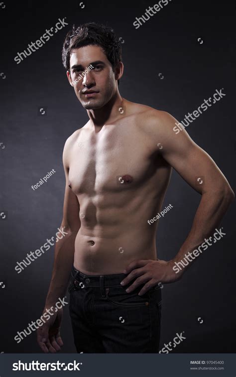 Shirtless Male Model Jeans On Gray库存照片97045400 Shutterstock