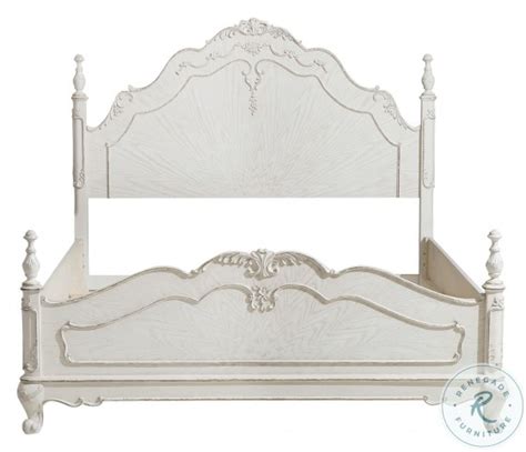 Cinderella Antique White With Grey Rub Through Queen Poster Bed From