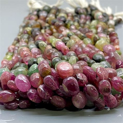 Natural Multi Color Tourmaline Smooth Oval Gemstone Beads Strand