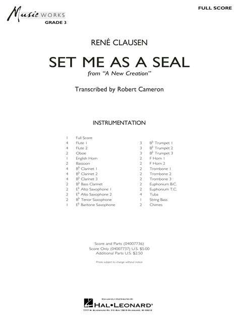 Set Me As A Seal Arr Robert C Cameron Conductor Score Full Score By René Clausen Sheet